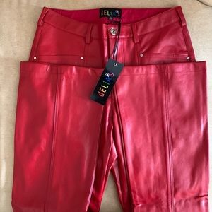 Dolls Kill x dELiA*s Red Vegan Leather Mid-Waist Flare Pants Size Small